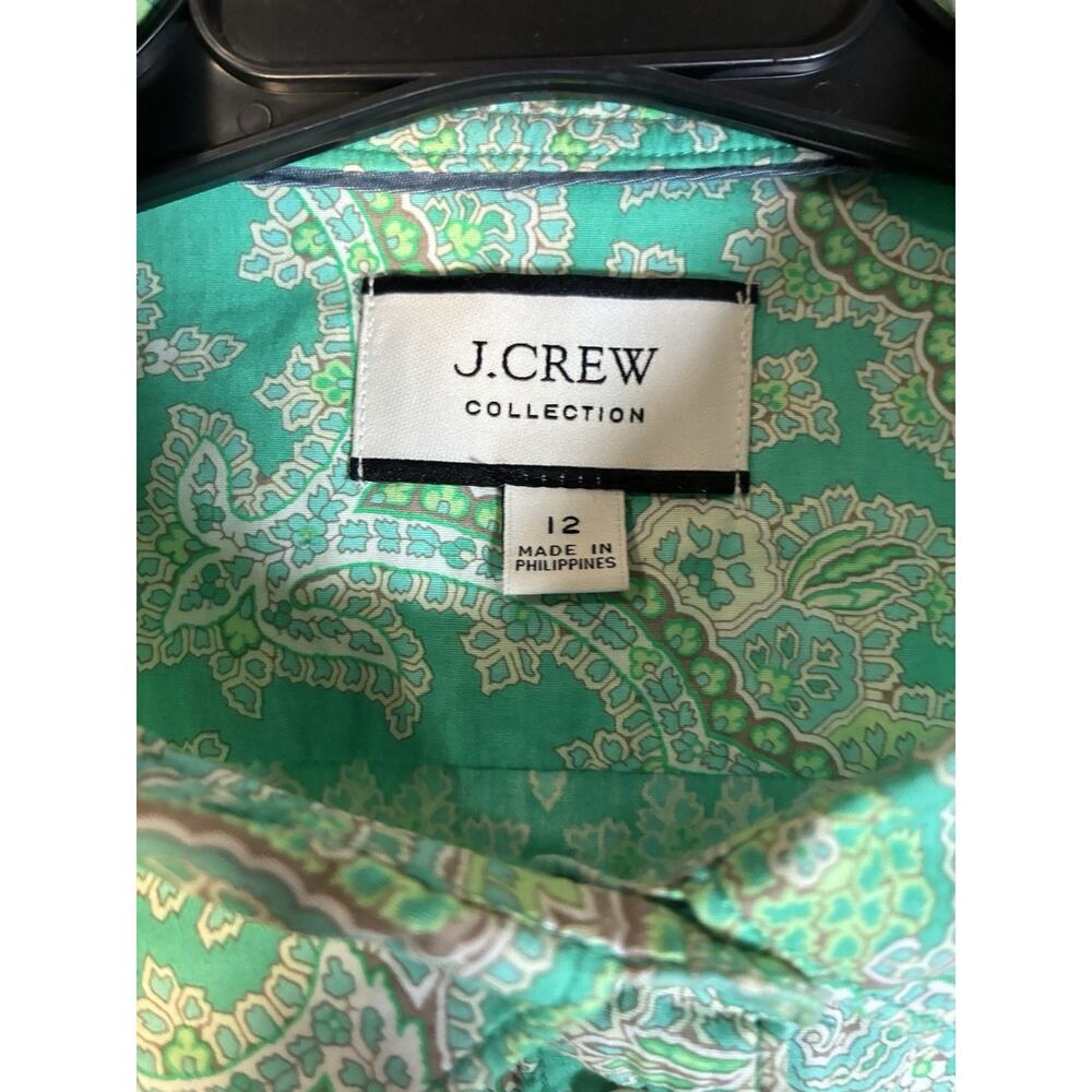 J.Crew Collection Womens 12 Green Paisley Long Sleeve Button Down Shirt Top - Picture 4 of 9